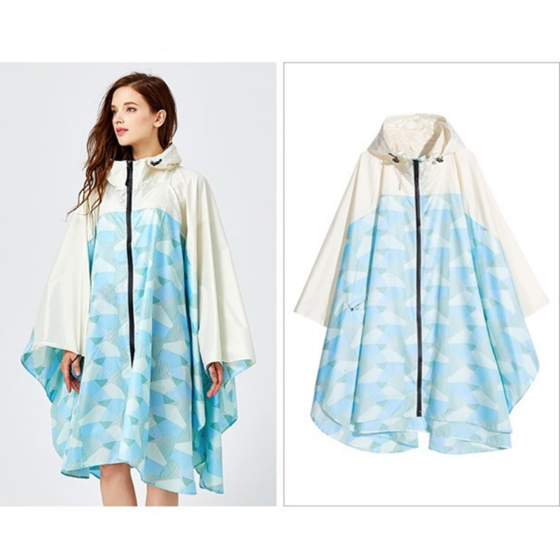 Poncho Pluie Beige & Bleu - bleu & beige