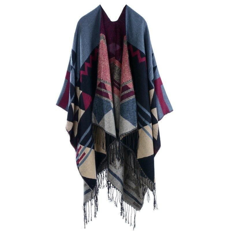 Poncho avec Franges - bordeaux