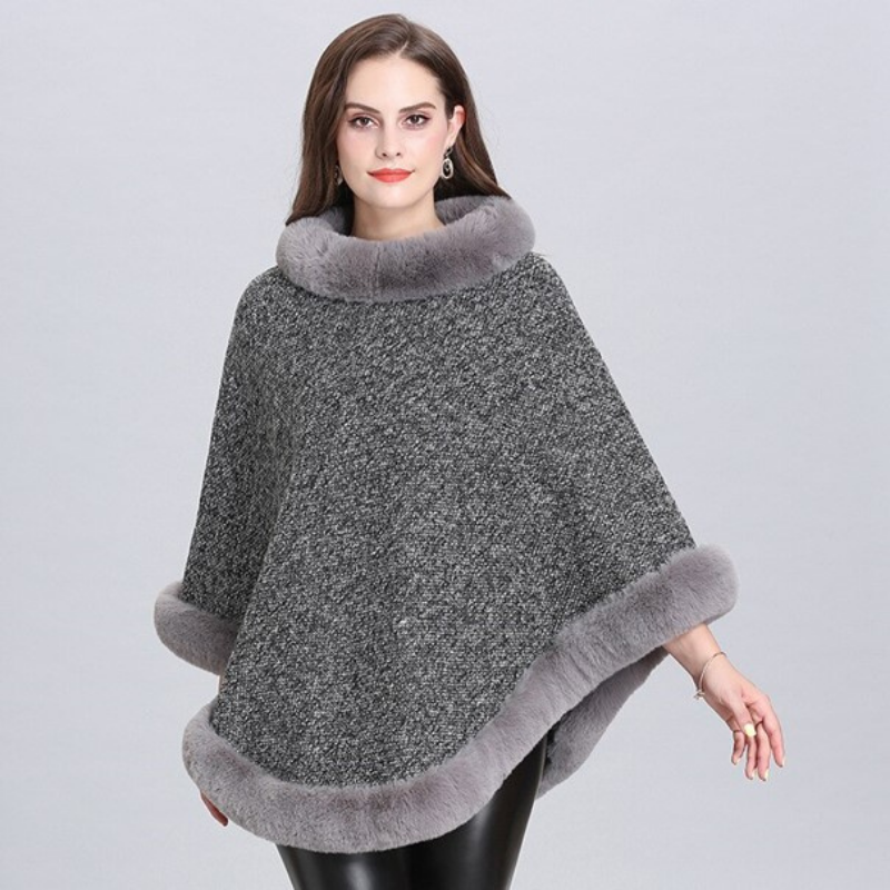 Poncho Femme Col Fourrure