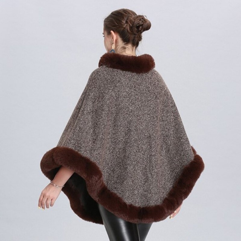 Poncho Femme Col Fourrure