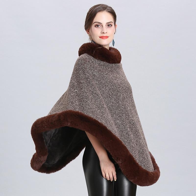 Poncho Femme Col Fourrure - Marron