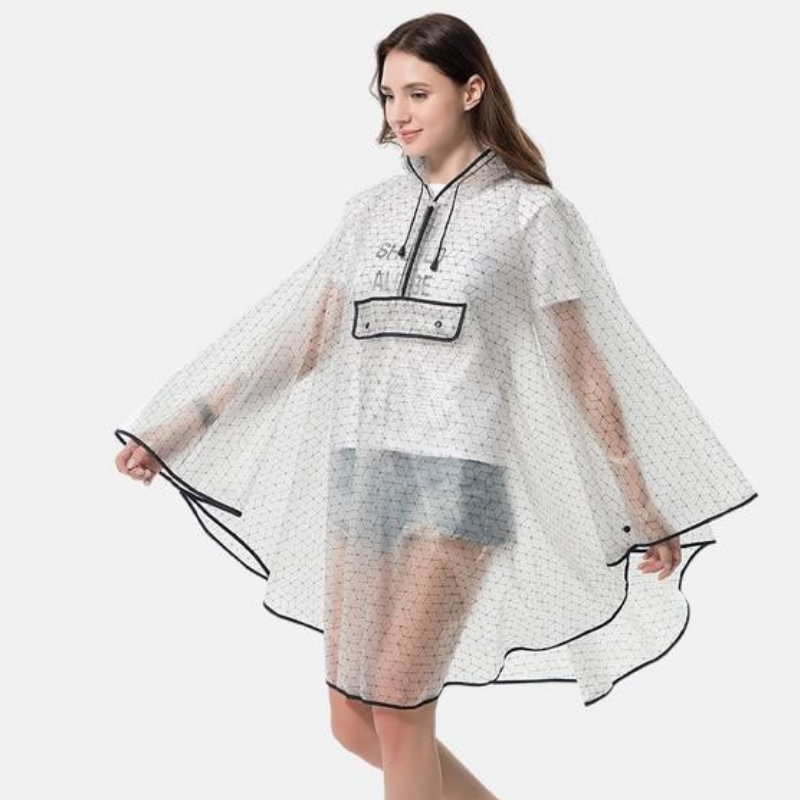 Poncho Pluie Transparent - Grillage noir