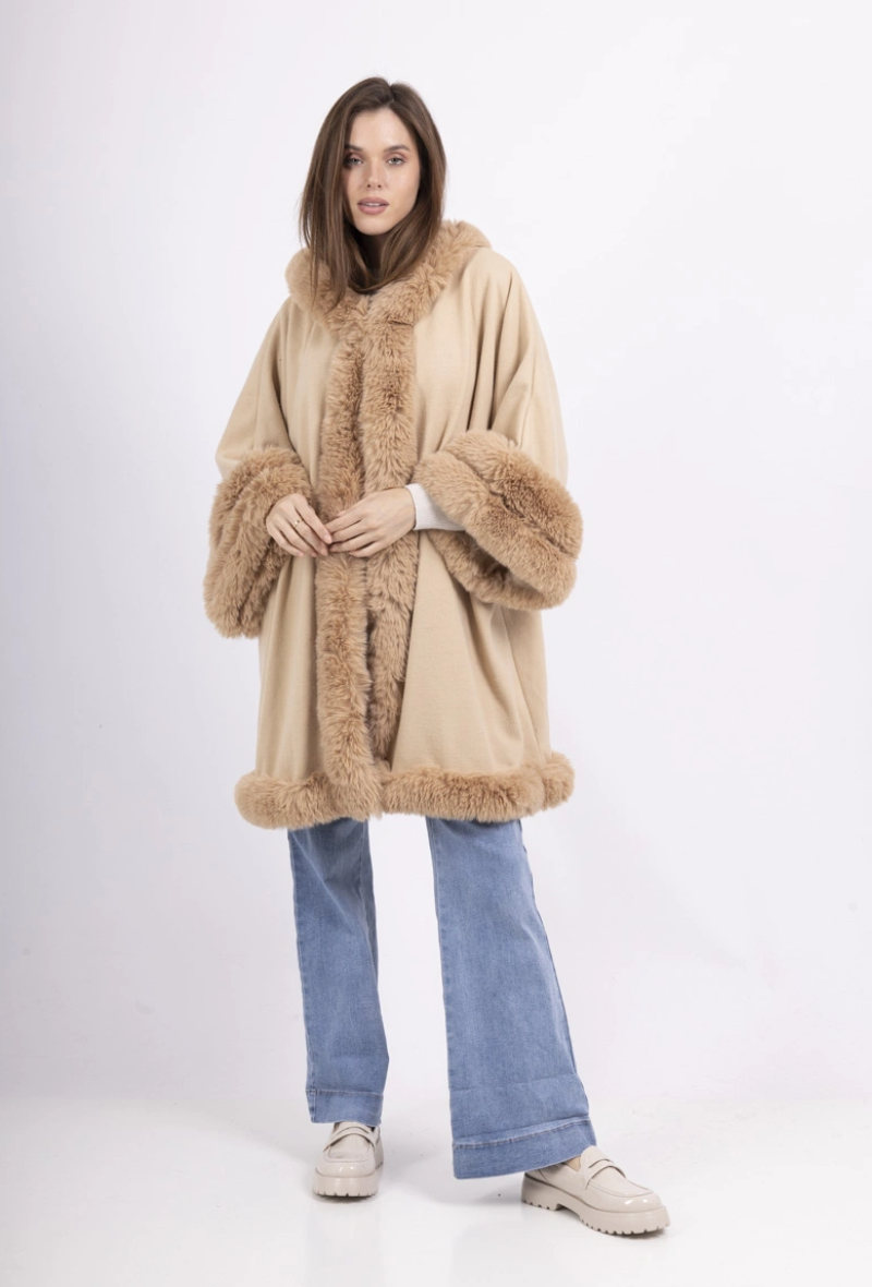 Cape Femme Beige Capuche