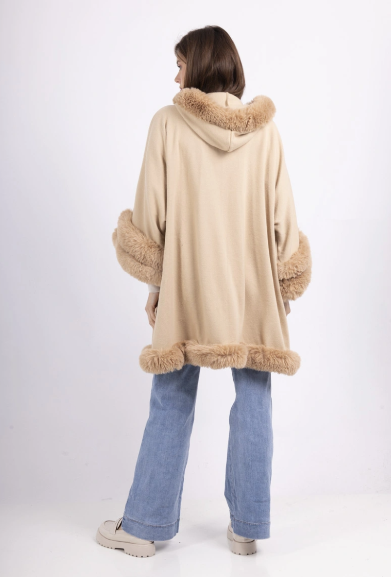 Cape Femme Beige Capuche