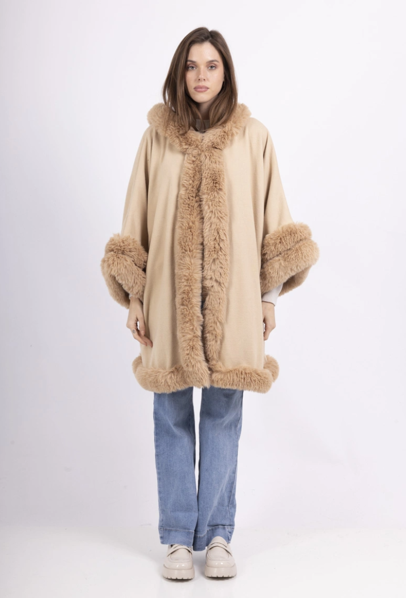 Cape Femme Beige Capuche