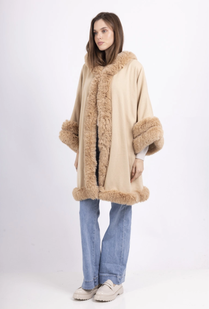 Cape Femme Beige Capuche