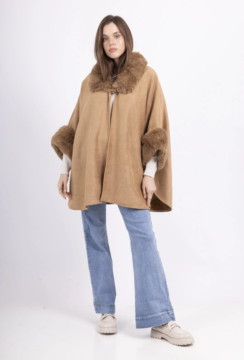 Cape Femme Col Fourrure
