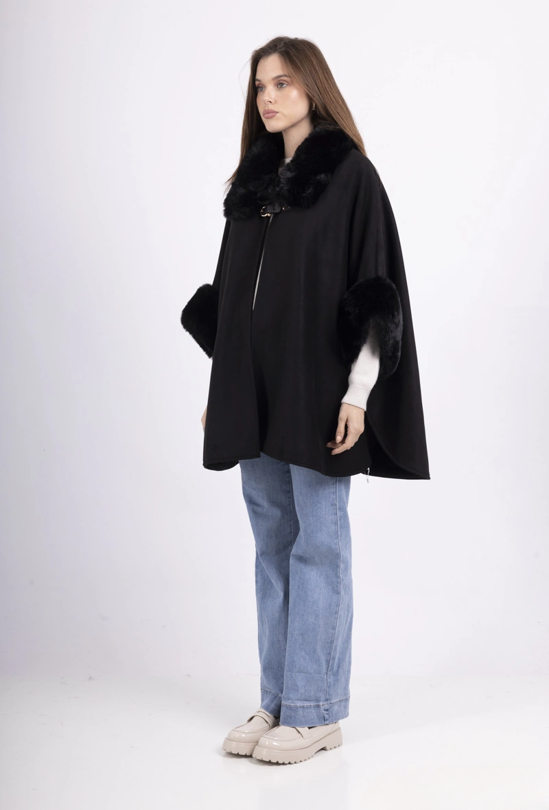 Cape Femme Col Fourrure