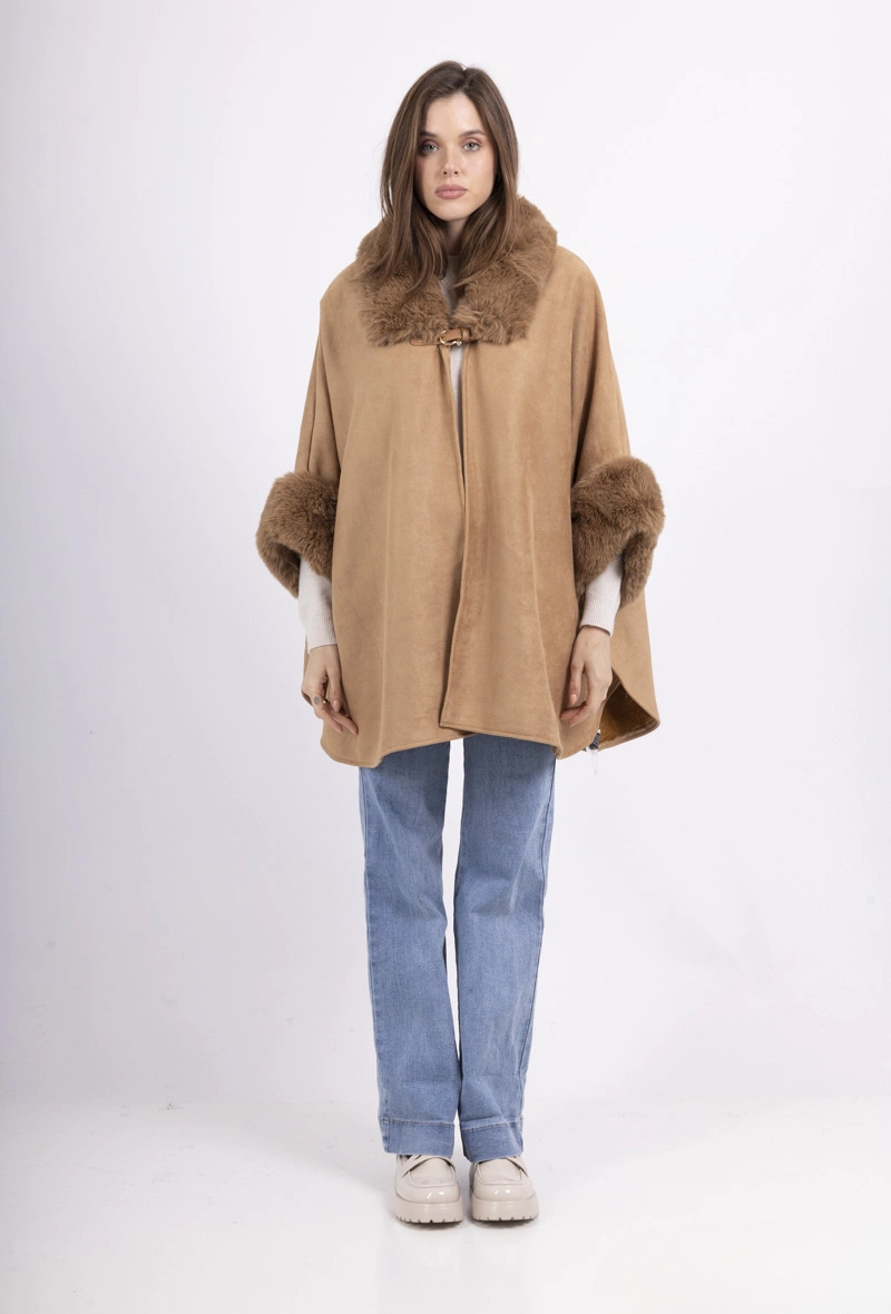 Cape Femme Col Fourrure