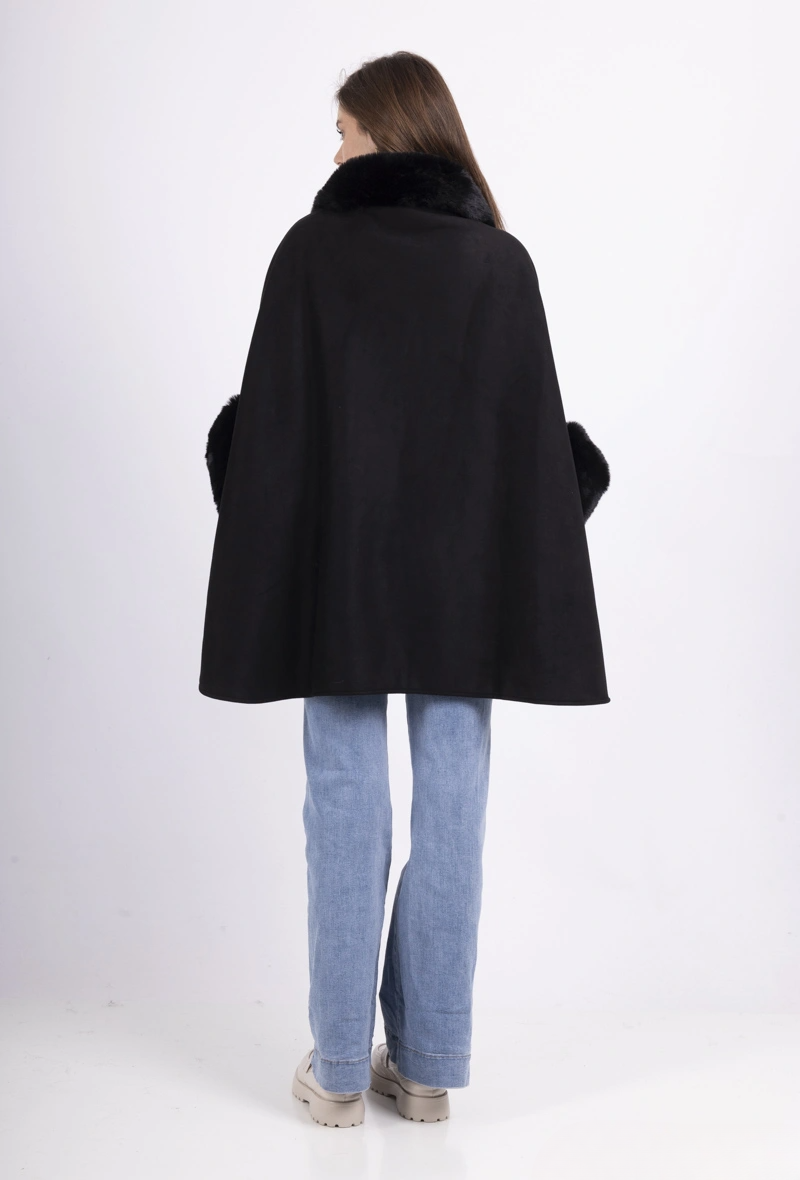 Cape Femme Col Fourrure