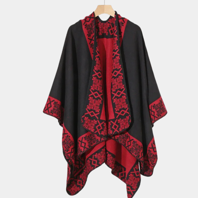 Echarpe Poncho Homme - noir rouge