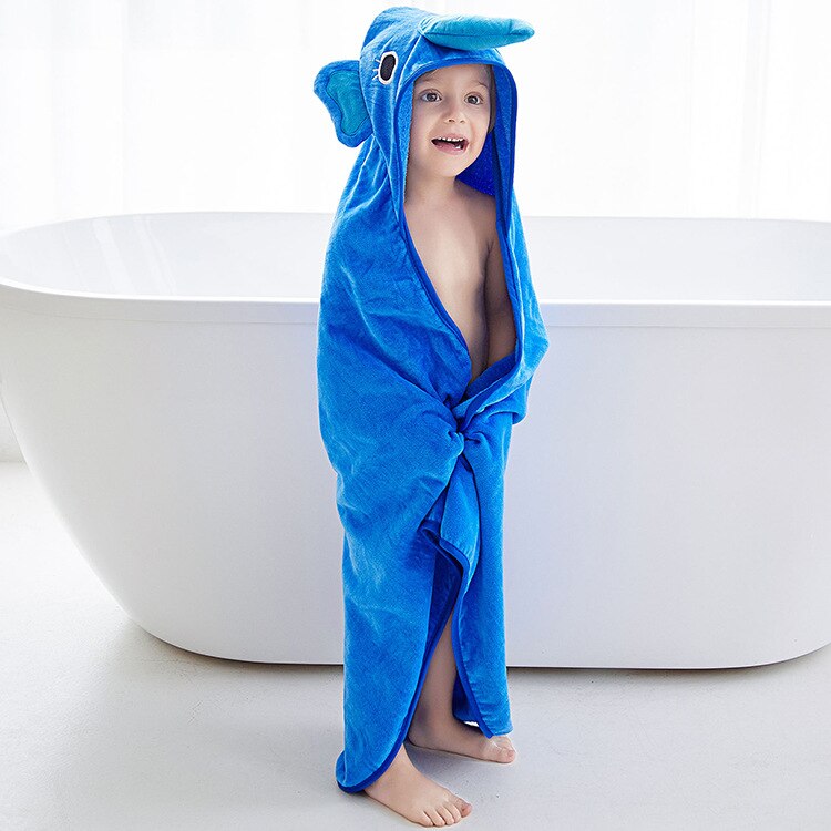 Poncho Bain Enfant Eléphant Bleu - éléphant / 90x90 cm