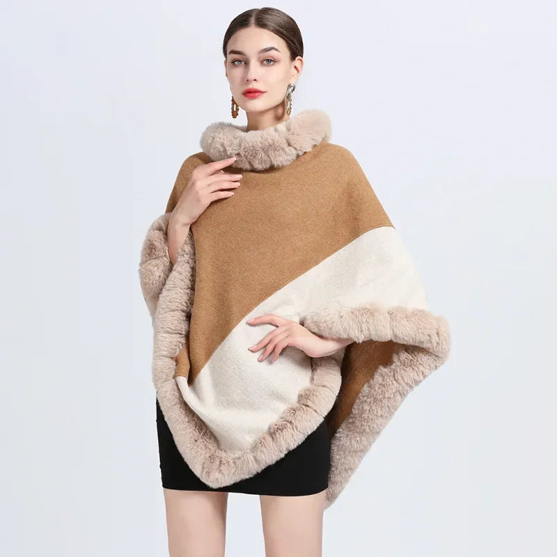 Poncho Camel Femme - camel & beige