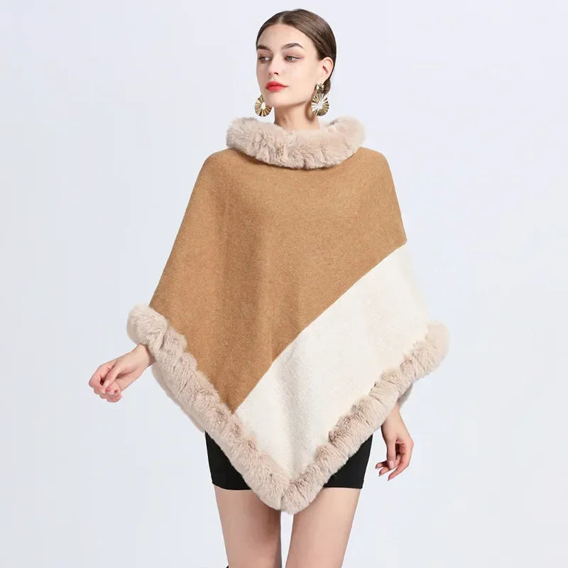 Poncho Camel Femme - camel & beige