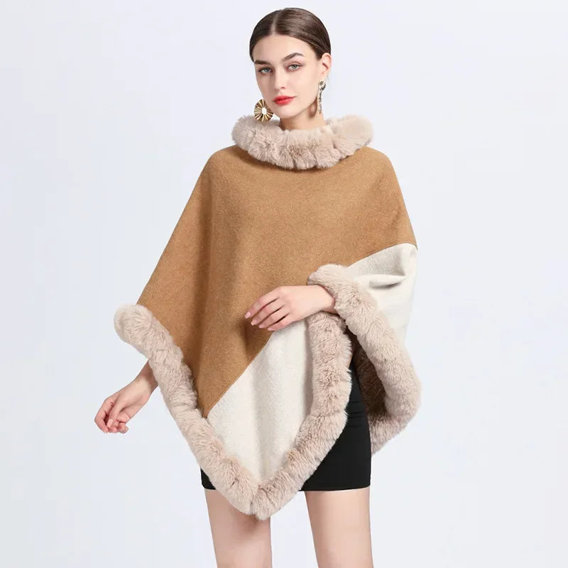 Poncho Camel Femme - camel & beige