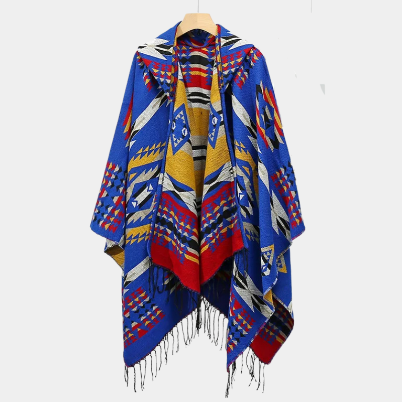 Poncho Ethnique Homme - bleu sans bouton