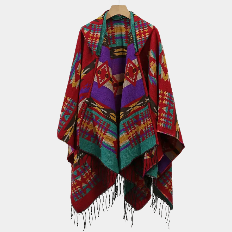 Poncho Ethnique Homme - rouge sans bouton