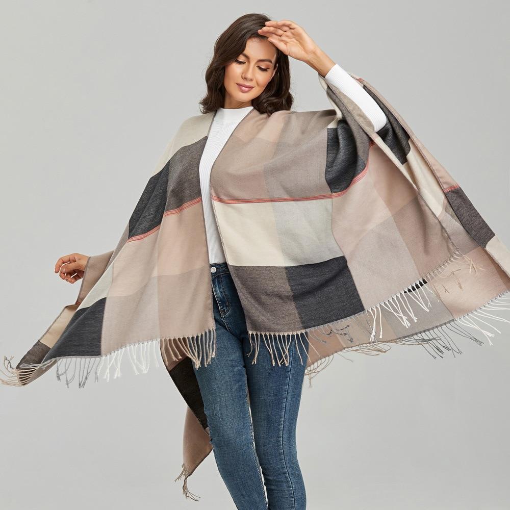 Poncho Femme Carreaux Beige - Beige