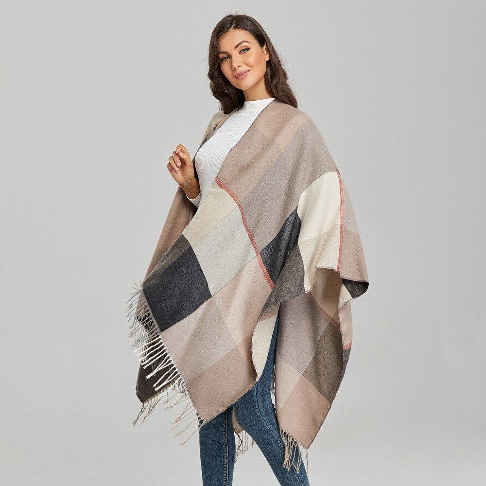 Poncho Femme Carreaux Beige - Beige