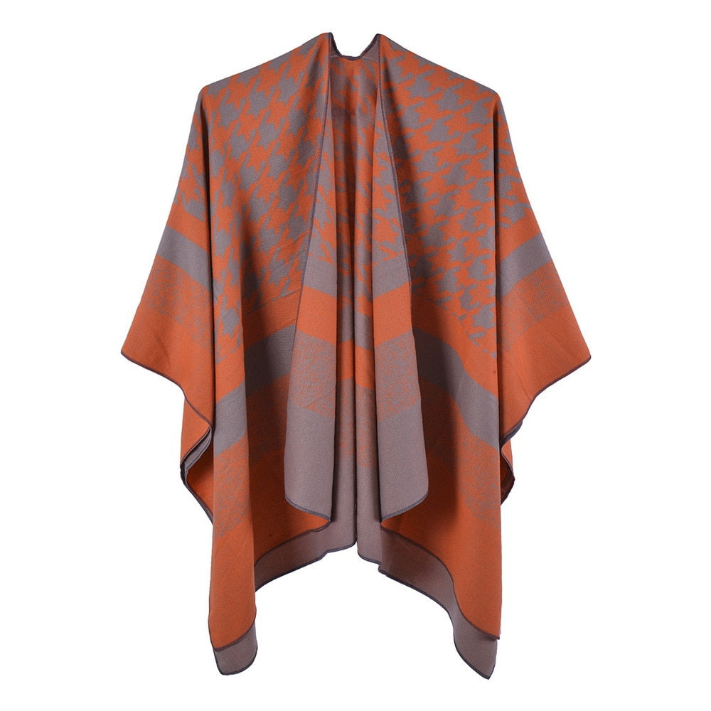 Poncho Femme Pied de Poule - rose / Unique