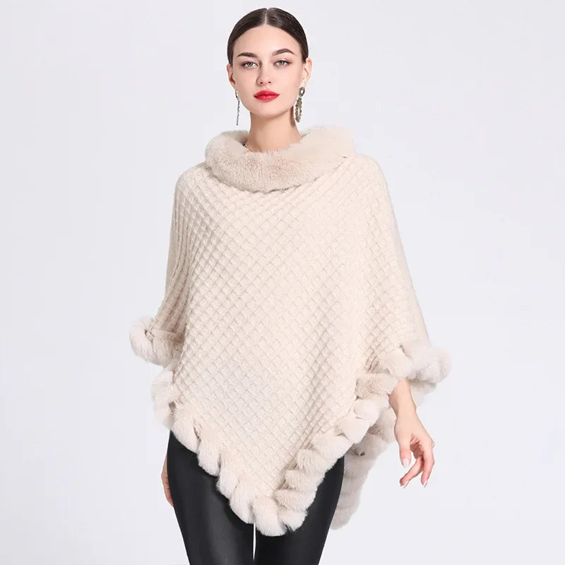 Poncho Femme Tricot - beige