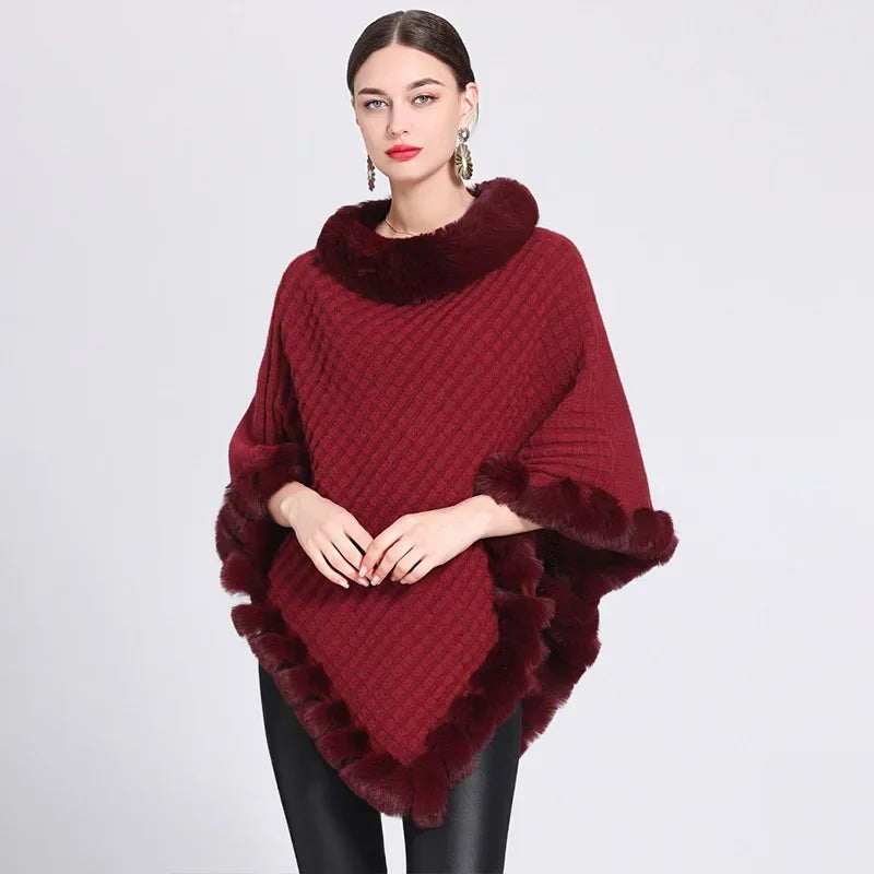 Poncho Femme Tricot - bordeaux