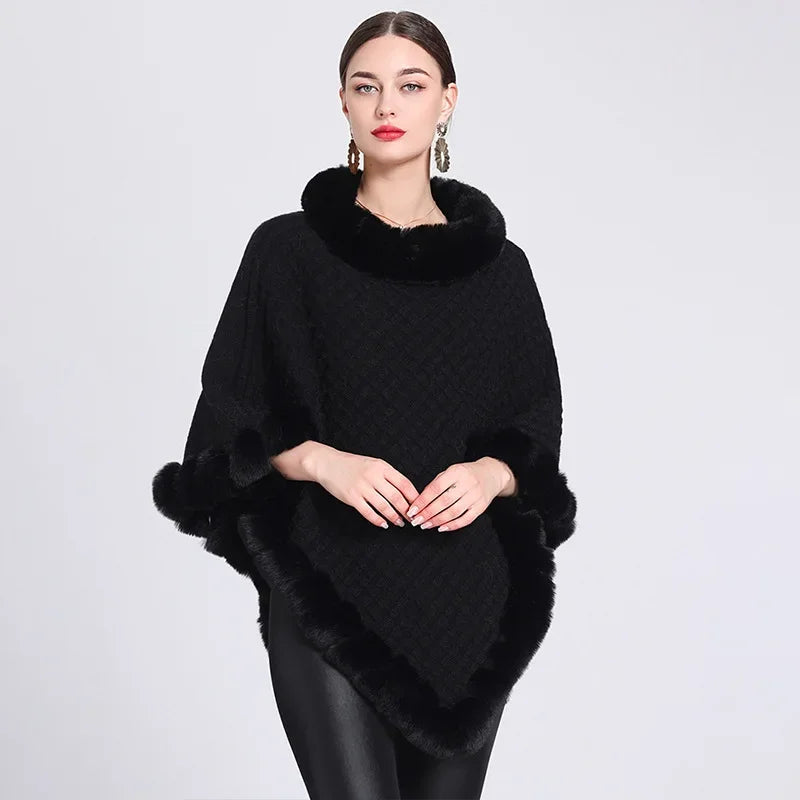 Poncho Femme Tricot - noir