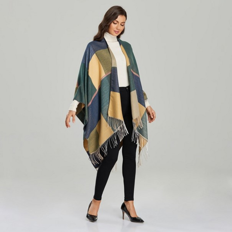 Poncho Femme Carreaux Vert - Vert