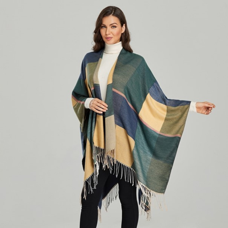 Poncho Femme Carreaux Vert - Vert