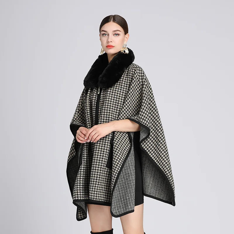 Poncho Fourrure Pied-de-poule