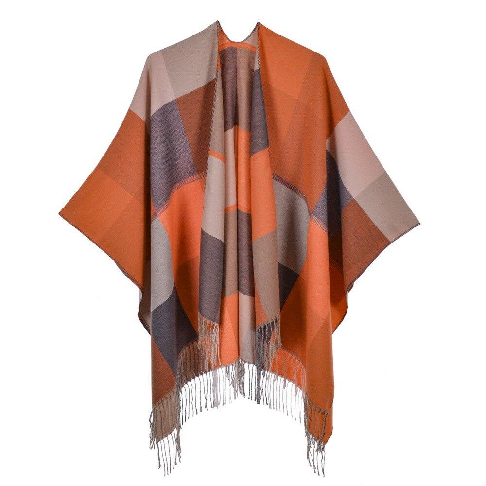 Poncho Femme Carreaux Orange - Orange
