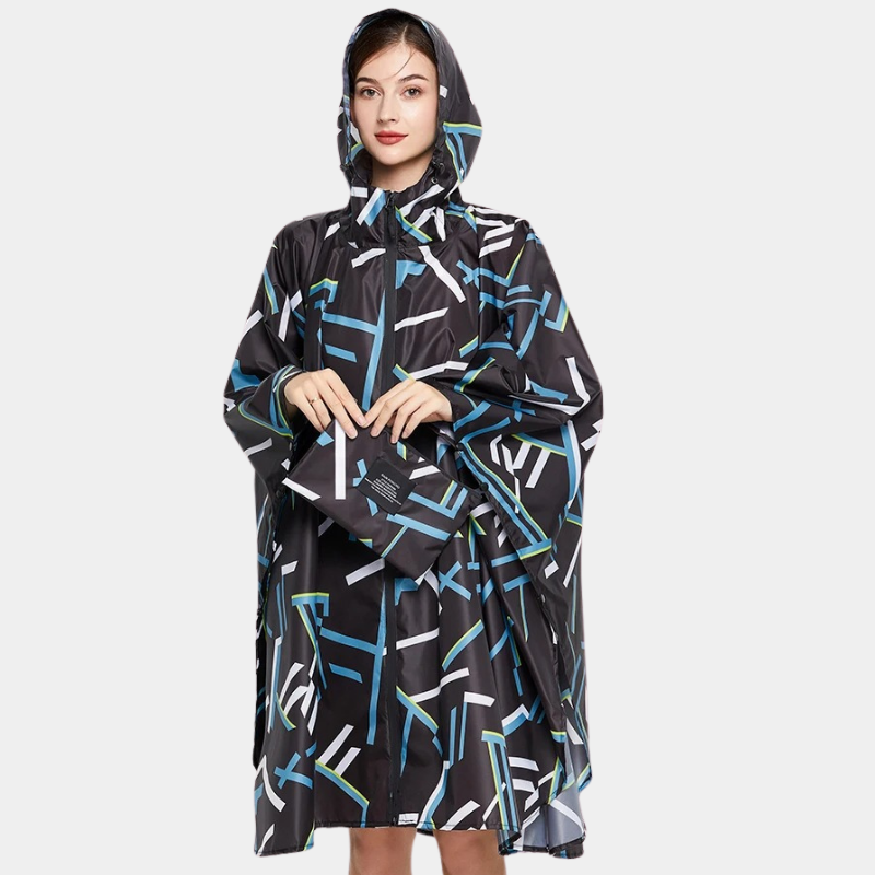 Poncho Pluie Moderne - noir & bleu