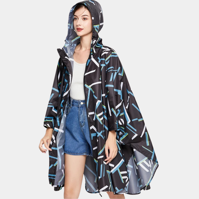 Poncho Pluie Moderne - noir & bleu