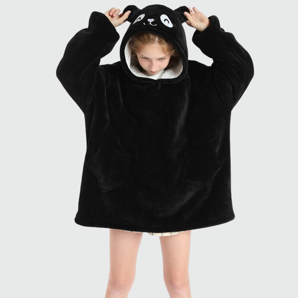 Sweat Plaid One Piece Enfant Poncho Flanelle Douce Capuche Sherpa - Taille Unique 7-14 Ans