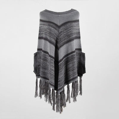 Poncho à Franges - gris