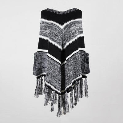 Poncho à Franges - noir
