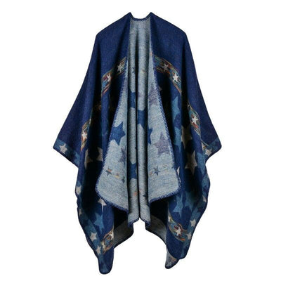 Poncho Femme Etoile - bleu