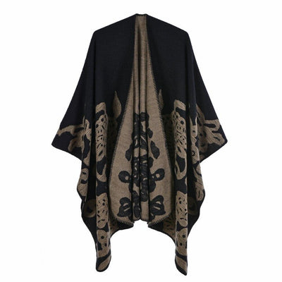 Poncho Femme Fleur Papillon - beige