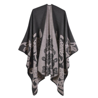 Poncho Femme Fleur Papillon - gris