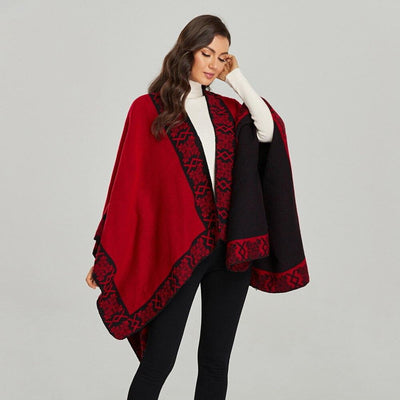 Poncho Femme Hiver Rouge - rouge