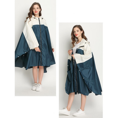 Poncho Femme Imperméable - Bleu océan & Blanc