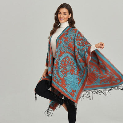 Poncho Femme Paisley Franges