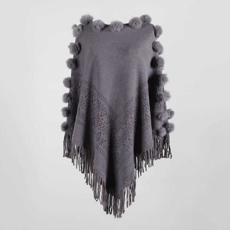 Poncho Femme Pompon - gris