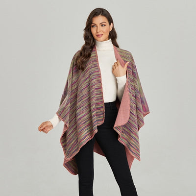 Poncho Femme Rayure Vintage
