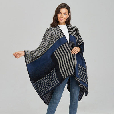 Poncho Femme Rayures & Carreaux