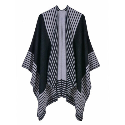 Poncho Femme Rayures - noir