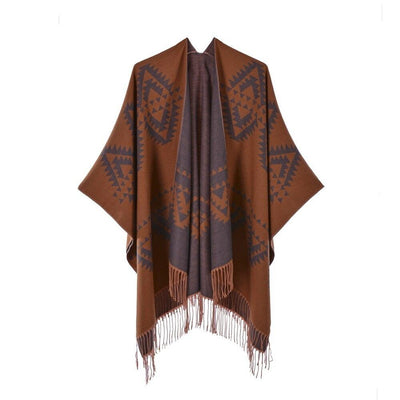 Poncho Femme Vintage Franges - Orange