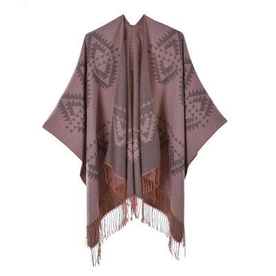 Poncho Femme Vintage Franges - Rose